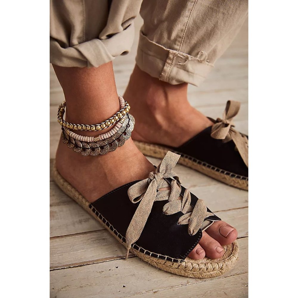 FREE PEOPLE Lolly Lace Up Espadrilles / Black